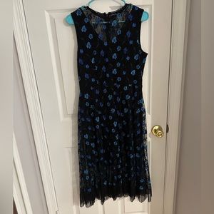 Dress the Population black dress with blue embrodiery